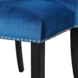 VALERY Real White Marble Table & Blue Velvet Chairs 7-Piece Counter Height Set