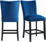 VALERY White Marble Table & Blue Velvet Chairs 5-Piece Counter Height Set