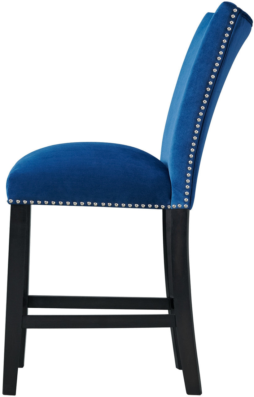 VALERY Real White Marble Table & Blue Velvet Chairs 7-Piece Counter Height Set