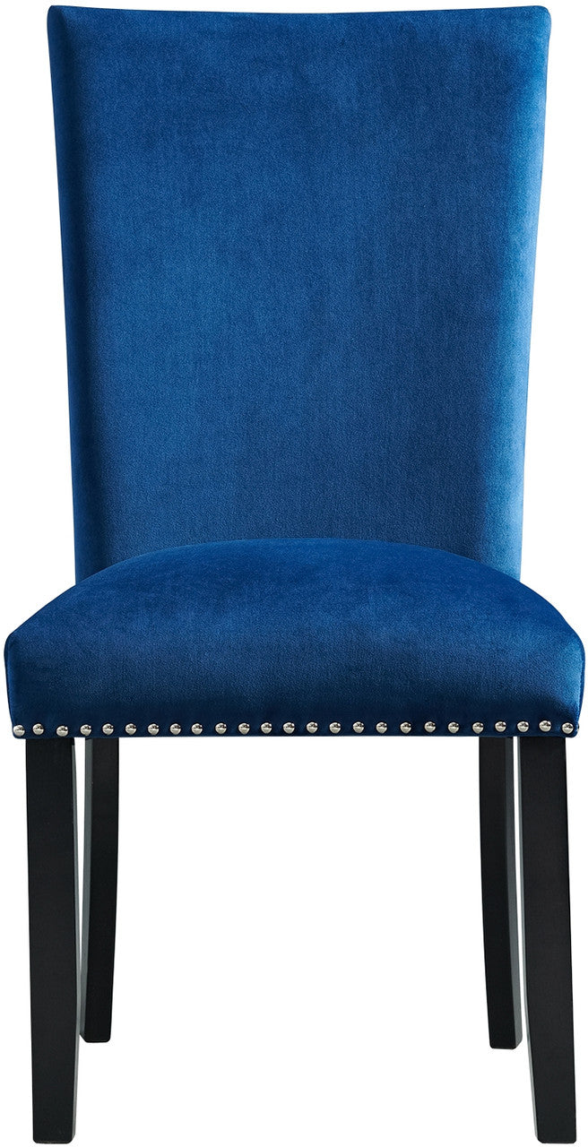 VALERY White Marble Table & Blue Velvet Chairs 7 Piece Dining Set