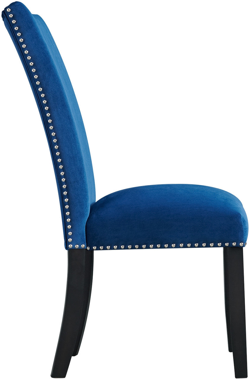 VALERY White Marble Table & Blue Velvet Chairs 5-Piece Dining Set