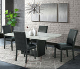 VALERY White Marble Table & Black Faux Leather Chairs 5-Piece Dining Set