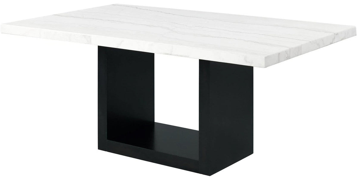 VALERY White Marble Table & Gray Velvet Chairs 7-Piece Dining Set