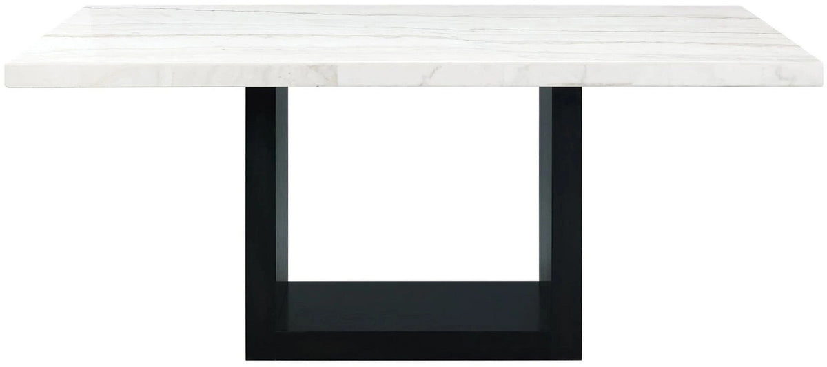 VALERY White Marble Table & Gray Velvet Chairs 7-Piece Dining Set