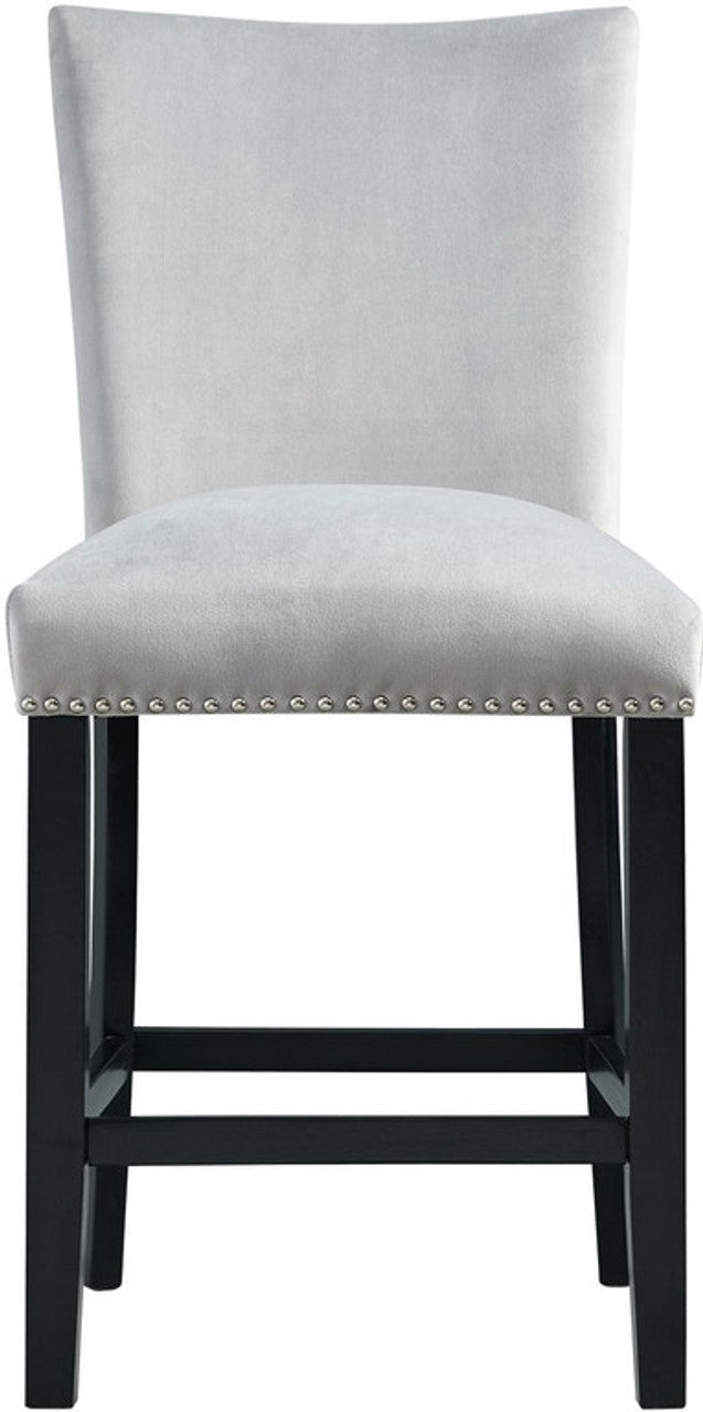 VALERY White Marble Table & Gray Velvet Chairs 5-Piece Counter Height Set