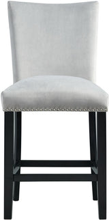 VALERY White Marble Table & Gray Velvet Chairs 5-Piece Counter Height Set