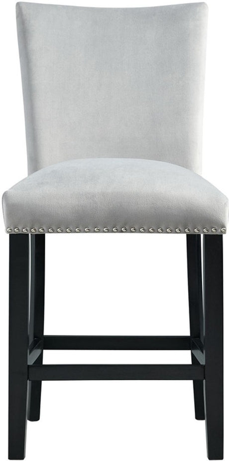 VALERY White Marble Table & Gray Velvet Chairs 5-Piece Counter Height Set