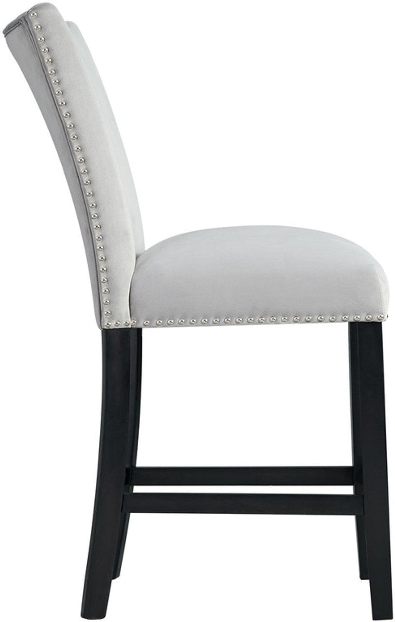 VALERY White Marble Table & Gray Velvet Chairs 5-Piece Counter Height Set
