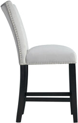 VALERY White Marble Table & Gray Velvet Chairs 5-Piece Counter Height Set