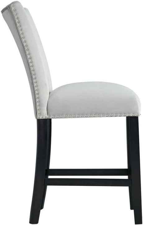 VALERY White Marble Table & Gray Velvet Chairs 5-Piece Counter Height Set