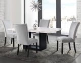 VALERY White Marble Table & Gray Velvet Chairs 5-Piece Dining Set