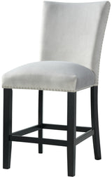 VALERY White Marble Table & Gray Velvet Chairs 5-Piece Counter Height Set