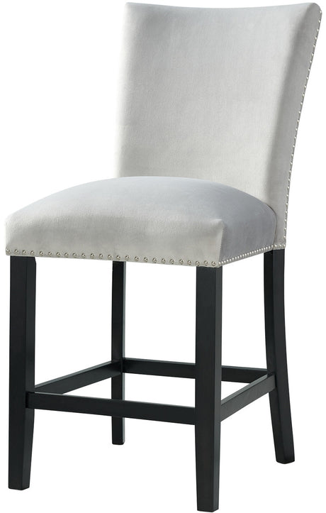 VALERY White Marble Table & Gray Velvet Chairs 5-Piece Counter Height Set