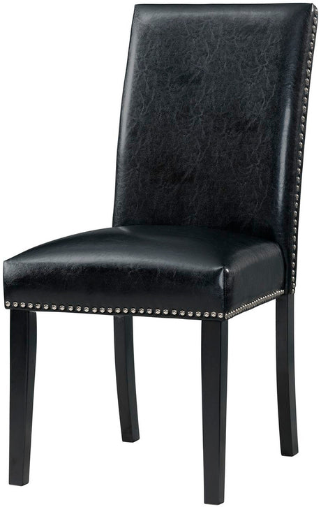 VALERY White Marble Table & Black Faux Leather Chairs 5-Piece Dining Set
