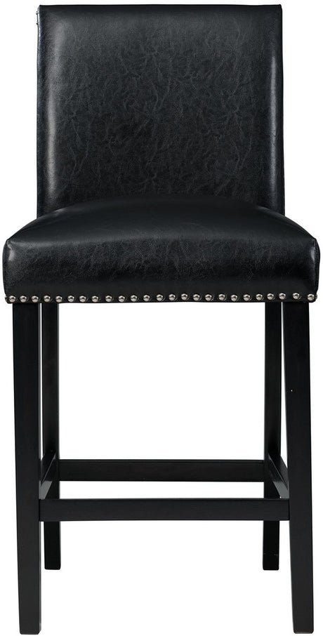 VALERY White Marble Table & Black Faux Leather Chairs 5-Piece Counter Height Set