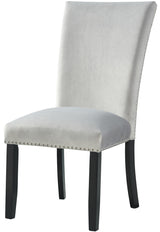 VALERY White Marble Table & Gray Velvet Chairs 5-Piece Dining Set