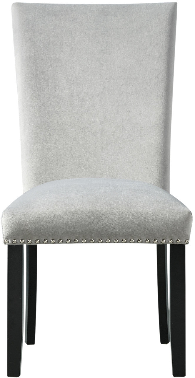 VALERY White Marble Table & Gray Velvet Chairs 7-Piece Dining Set