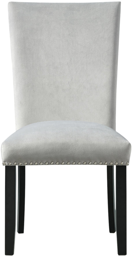VALERY White Marble Table & Gray Velvet Chairs 7-Piece Dining Set