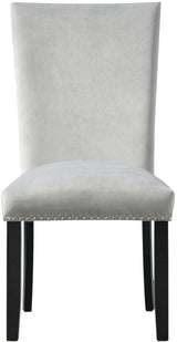 VALERY White Marble Table & Gray Velvet Chairs 5-Piece Dining Set
