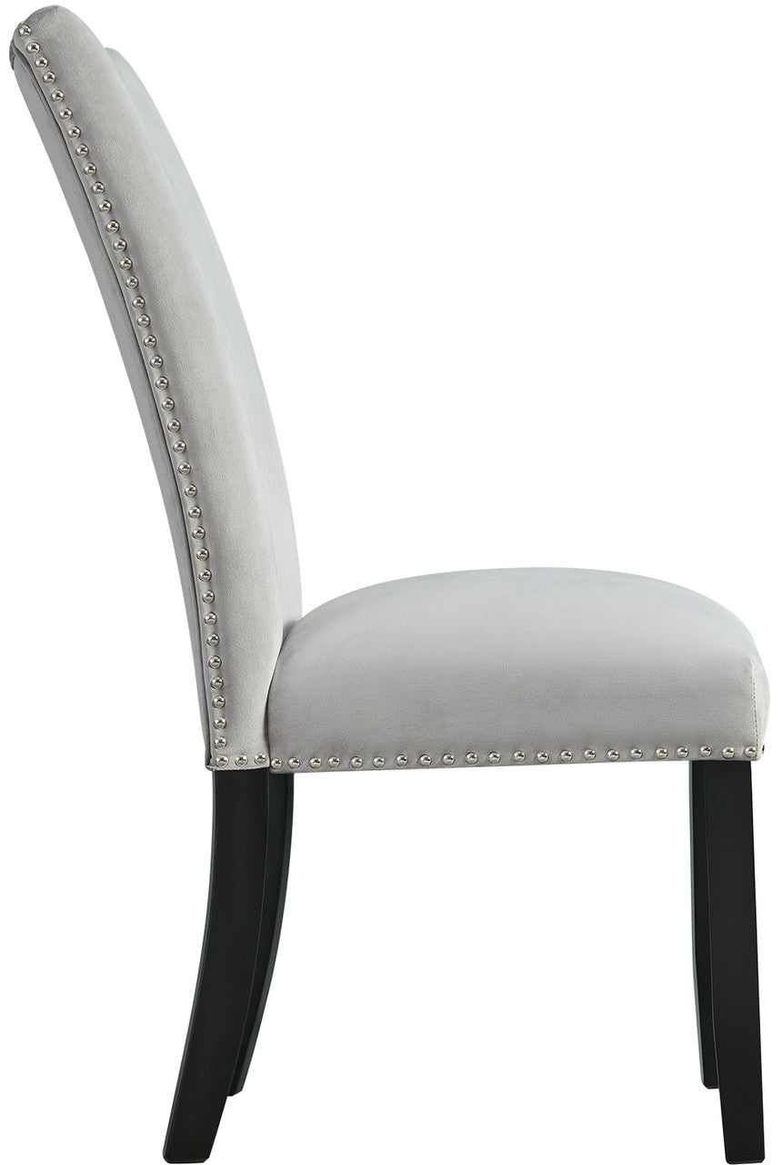 VALERY White Marble Table & Gray Velvet Chairs 7-Piece Dining Set