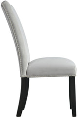 VALERY White Marble Table & Gray Velvet Chairs 7-Piece Dining Set