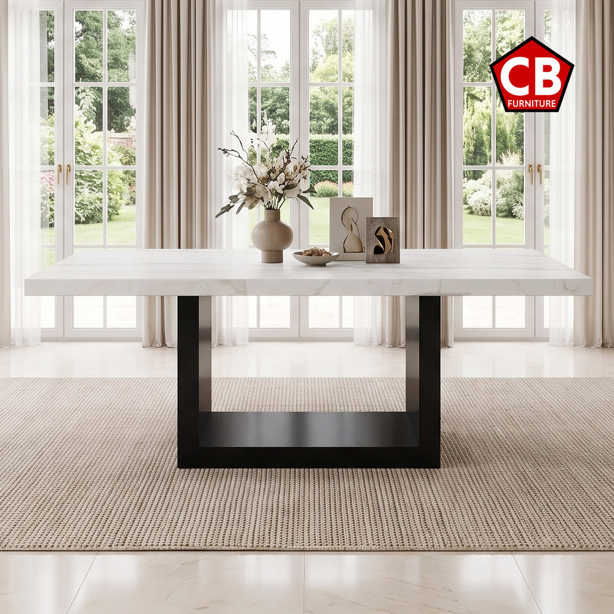 VALERY White Marble 70" Wide Dining Table