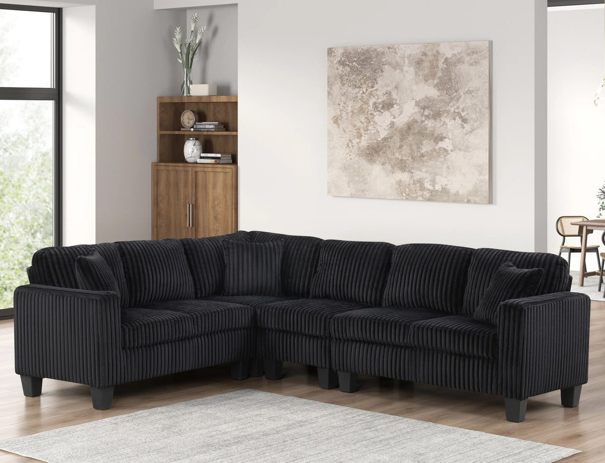 VALLANT Black Corduroy 107" Wide Reversible Sectional
