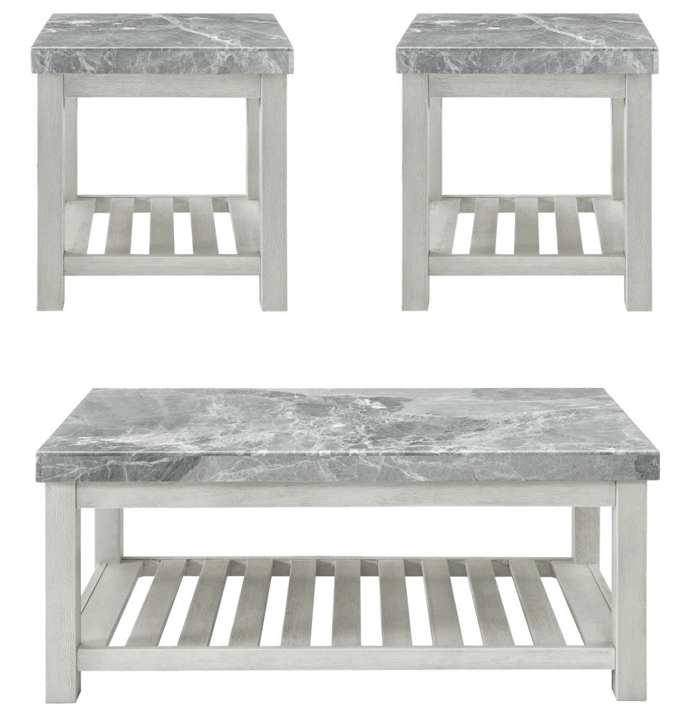 VANDALE Gray Real Marble 3 Piece Table Set