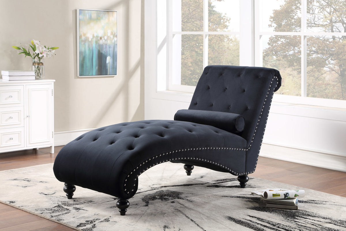 VANNEY Black Velvet 30" Wide Chaise Lounge