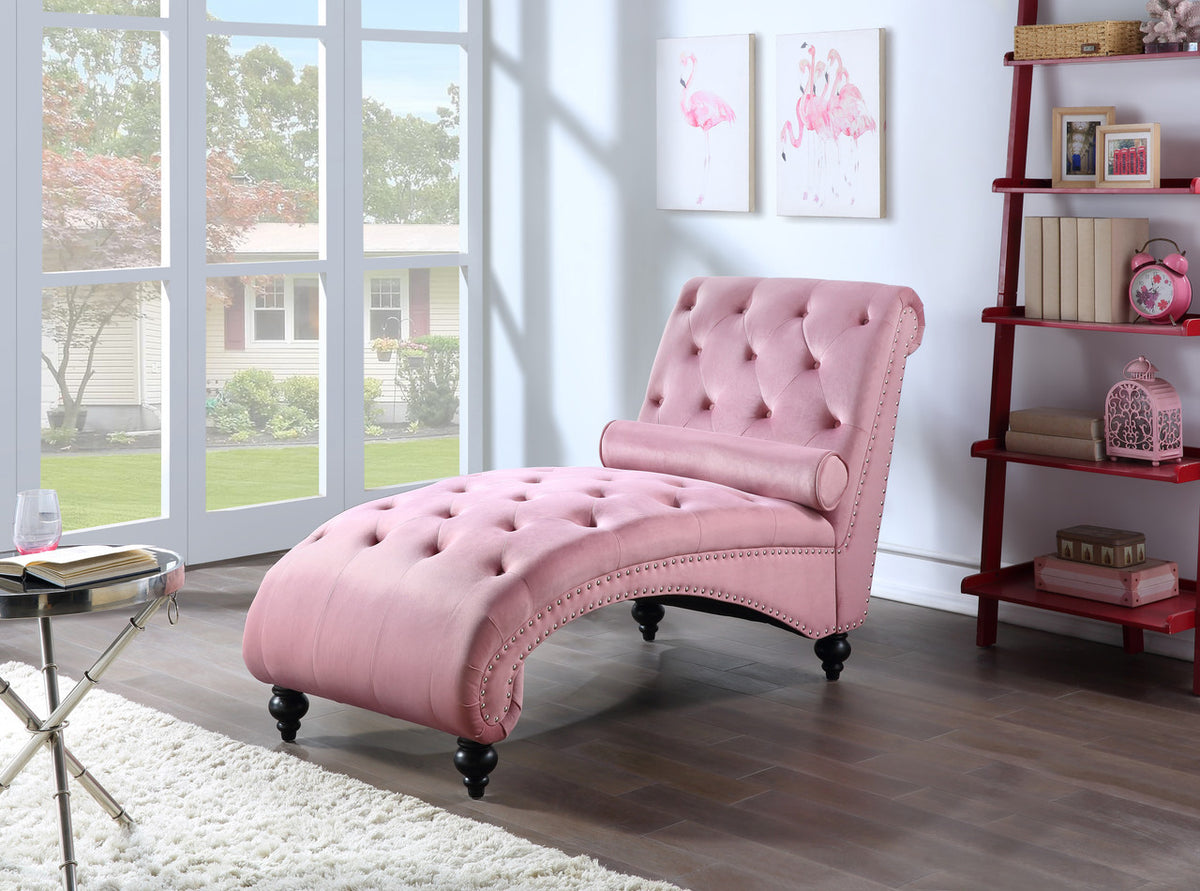 VANNEY Pink Velvet 30" Wide Chaise Lounge