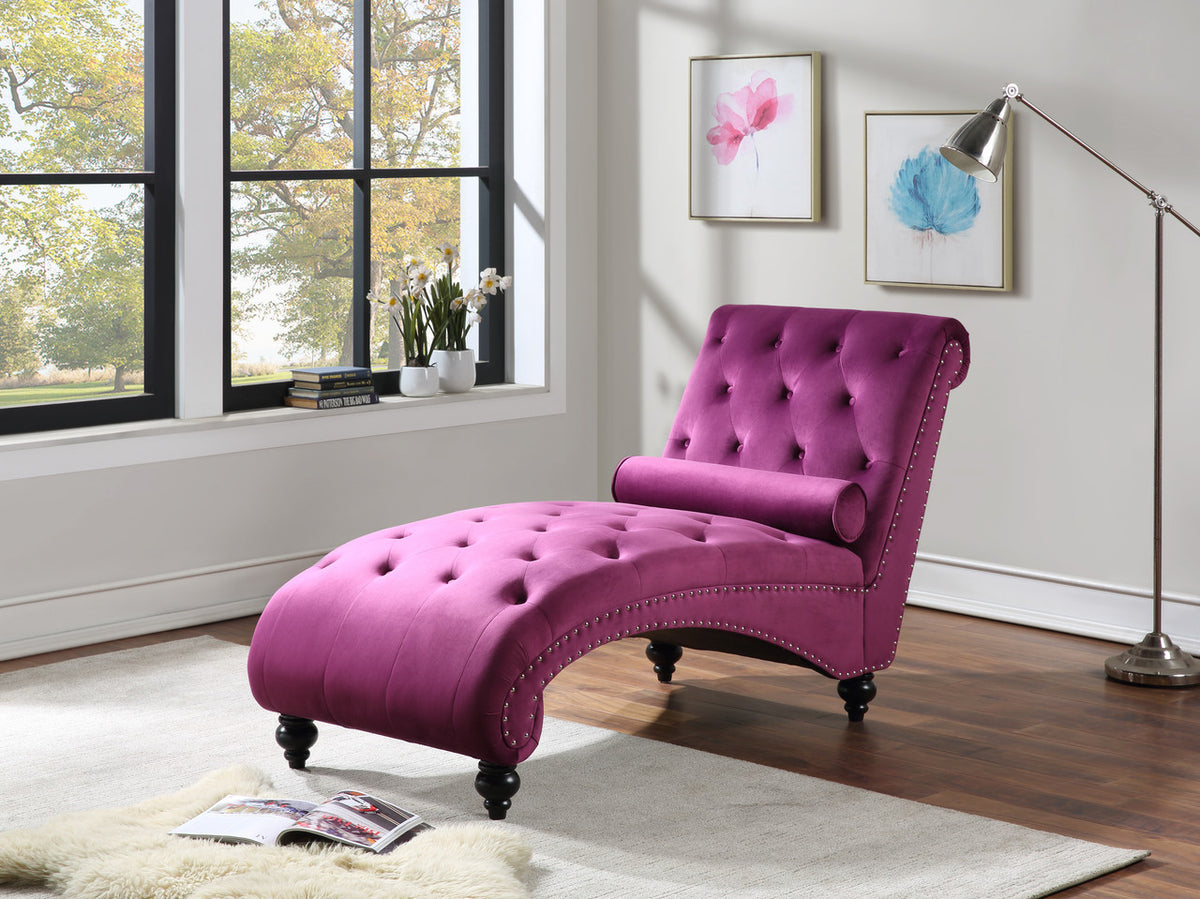VANNEY Purple Velvet 30" Wide Chaise Lounge