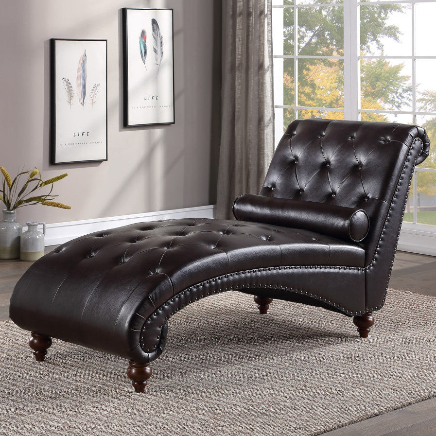 VANNEY Brown Faux Leather 30" Wide Chaise Lounge