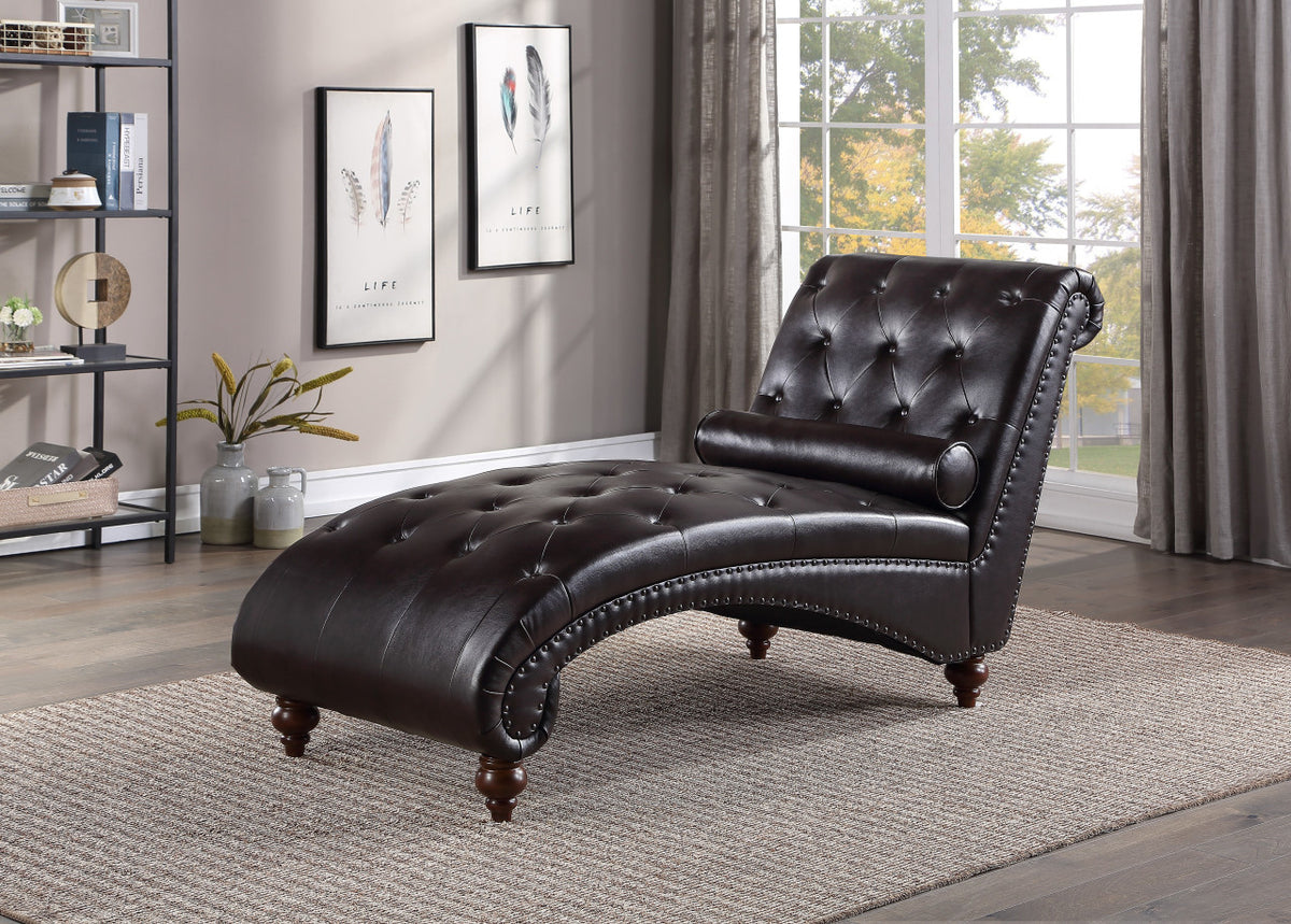 VANNEY Brown Faux Leather 30" Wide Chaise Lounge