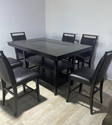 VEILAND Black & Espresso 7 Piece Rectangular Counter Height Set with Faux Crocodile Leather