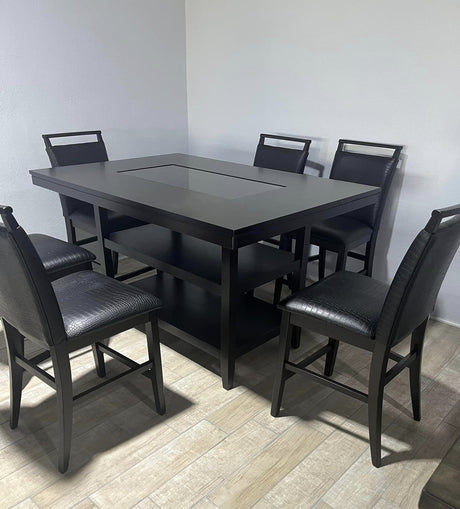 VEILAND Black & Espresso 7 Piece Rectangular Counter Height Set with Faux Crocodile Leather