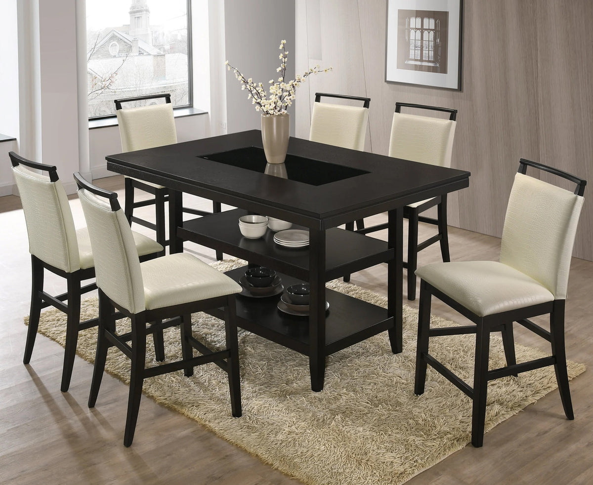 VEILAND White 7 Piece Rectangular Counter Height Set with Faux Crocodile Leather