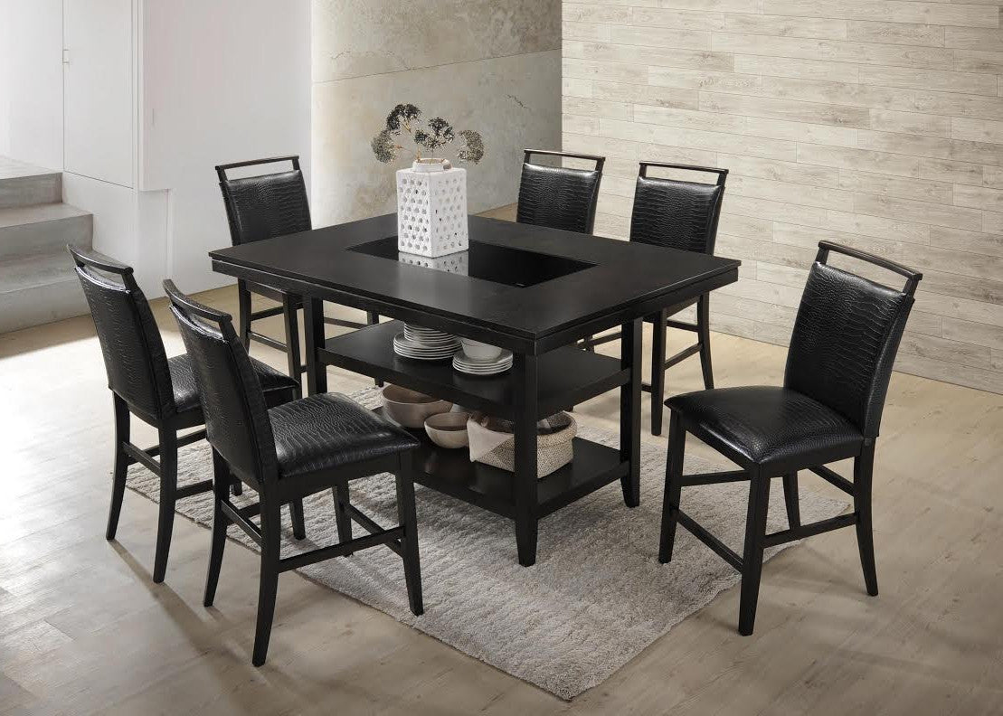 VEILAND Black & Espresso 7 Piece Rectangular Counter Height Set with Faux Crocodile Leather