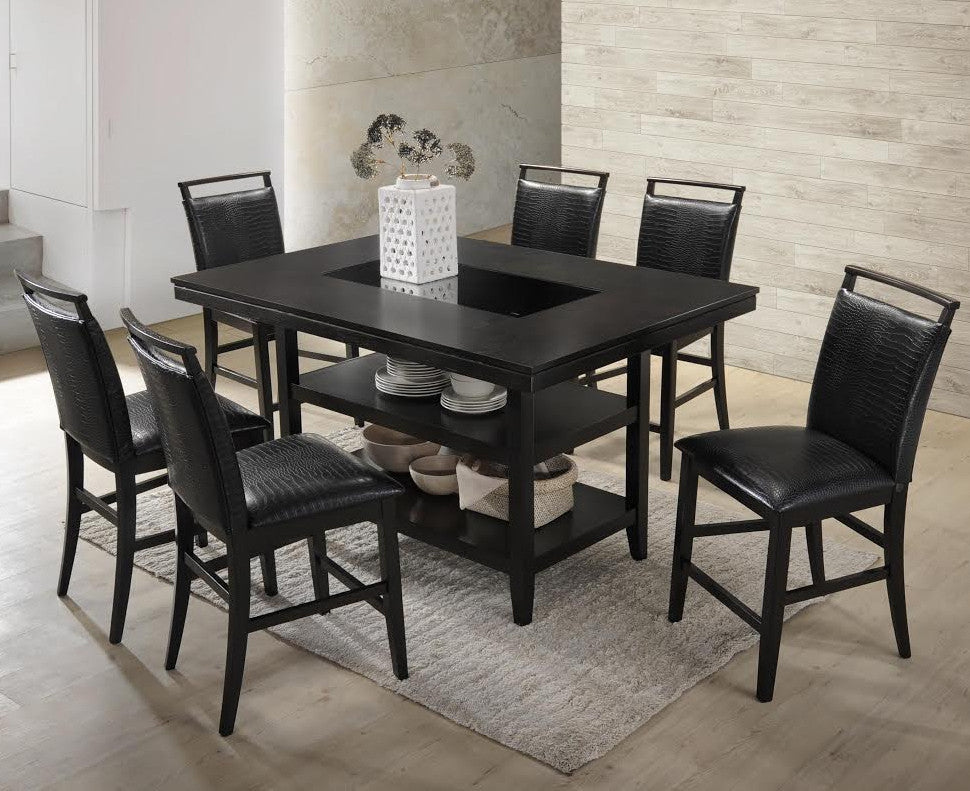 VEILAND Black & Espresso 7 Piece Rectangular Counter Height Set with Faux Crocodile Leather