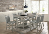 VEILAND Silver 7 Piece Rectangular Counter Height Set with Faux Crocodile Leather