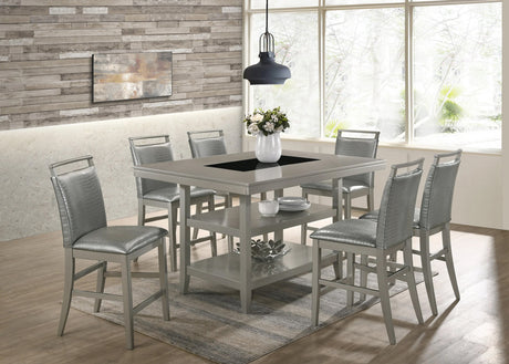 VEILAND Silver 7 Piece Rectangular Counter Height Set with Faux Crocodile Leather
