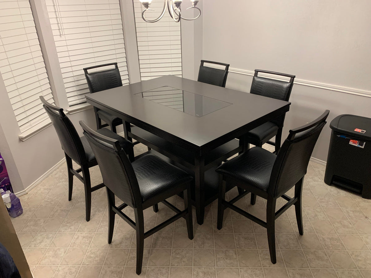 VEILAND Black & Espresso 7 Piece Rectangular Counter Height Set with Faux Crocodile Leather