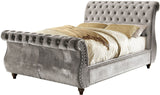 VELART Silver Velvet Sleigh Platform Bed