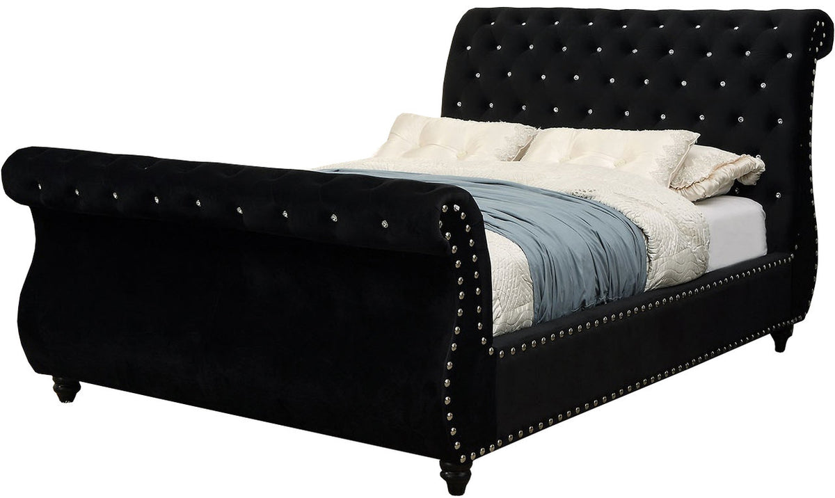 VELART Black Velvet Sleigh Platform Bed