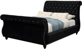 VELART Black Velvet Sleigh Platform Bed
