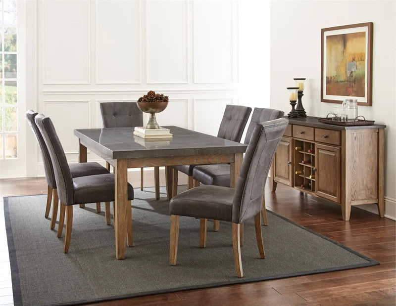 VELEME Gray Real Marble 7 Piece Dining Set with Suede Chairs