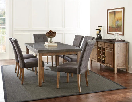 VELEME Gray Real Marble 7 Piece Dining Set with Suede Chairs