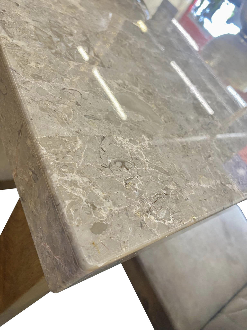 VELEME Beige Real Marble 9 Piece Counter Height Set with Suede Chairs