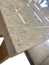 VELEME Beige Real Marble 9 Piece Counter Height Set with Suede Chairs
