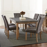 VELEME Gray Real Marble 7 Piece Dining Set with Suede Chairs