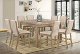 VELEME Beige Real Marble 9 Piece Counter Height Set with Suede Chairs